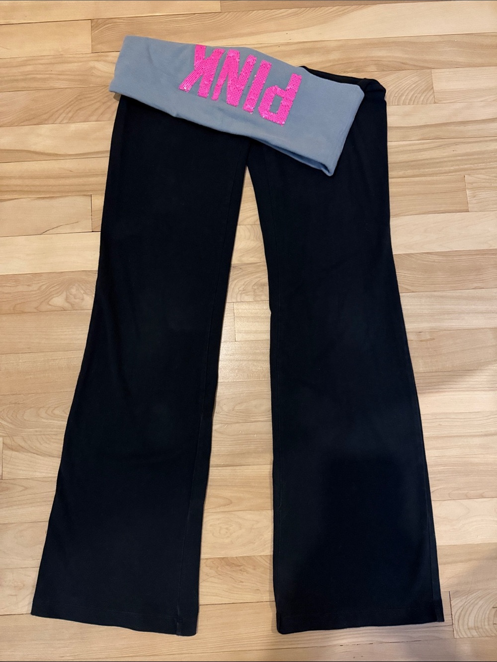PINK Victoria's Secret Fold-Over Waist Flare Pants - Black